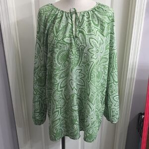 Green Paisley Peasant Top - Womens Long Sleeve Blouse